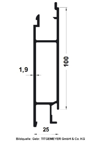 Bordwandprofil / Mittelprofil 100 mm pressblank